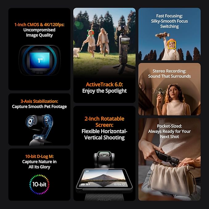 DJI Osmo Pocket 3 Creative Bundle with Tempered Glass and Bag, Vlog Camera 4K