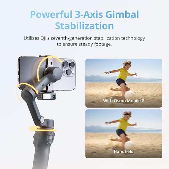 DJI Osmo Mobile 8 Gimbal Stabilizer for Phone, Native Tracking with Audio & Lighting, 360°