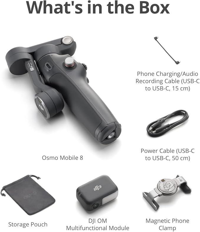 DJI Osmo Mobile 8 Gimbal Stabilizer for Phone, Native Tracking with Audio & Lighting, 360°