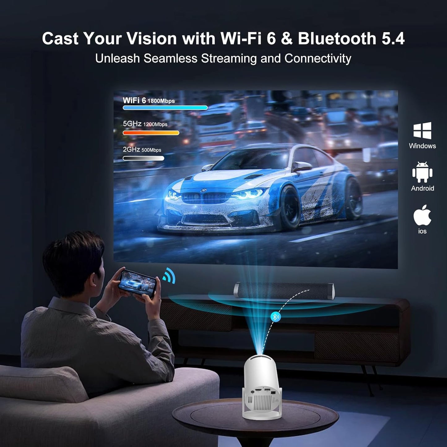 [2026 New Upgraded]Smart 4K Projector,WiFi 6 BT5.4,12000Lumens with Auto Keystone